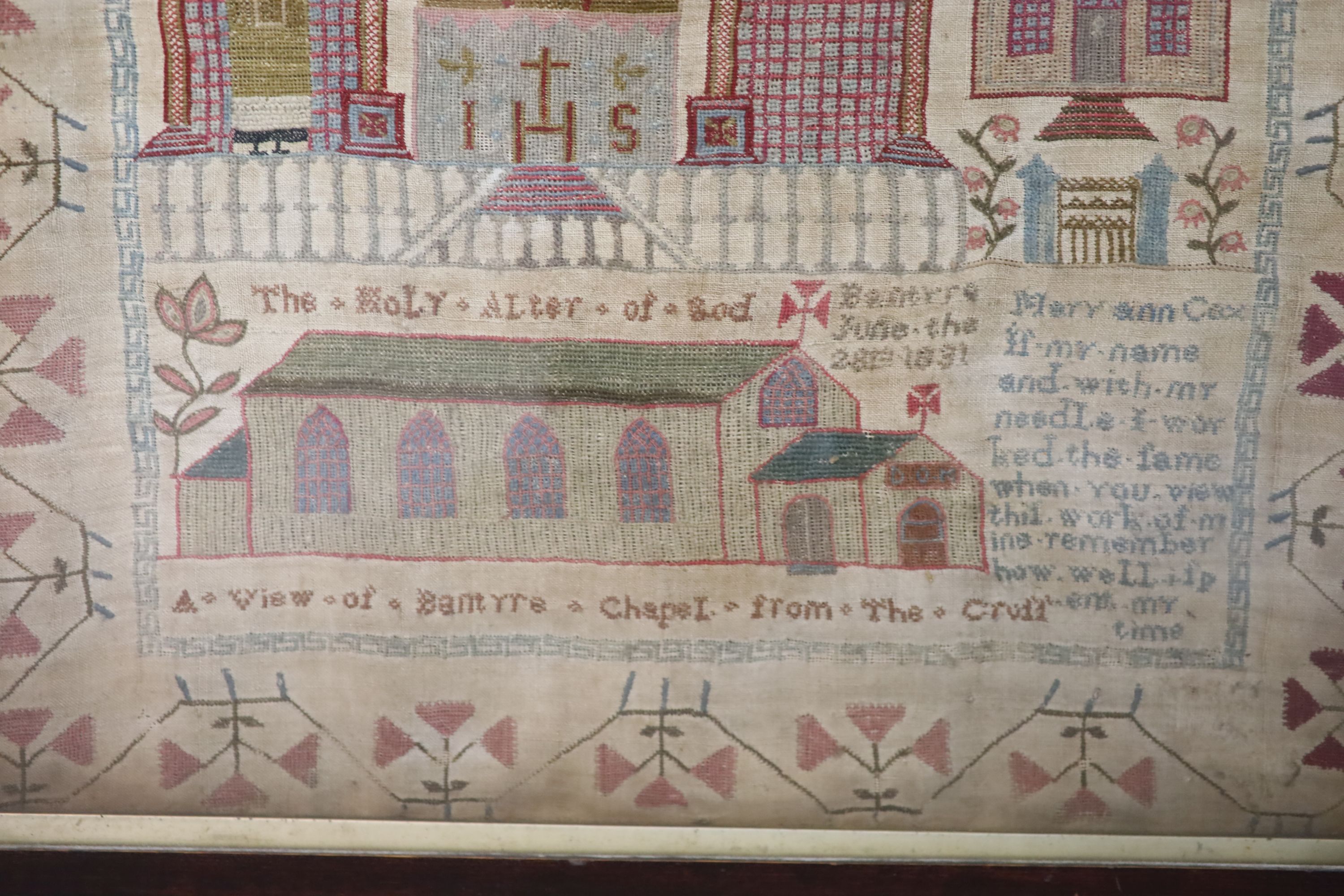 A large William IV alphabetical sampler, by Mary Ann Cox, dated 1831, 75 x 53cm